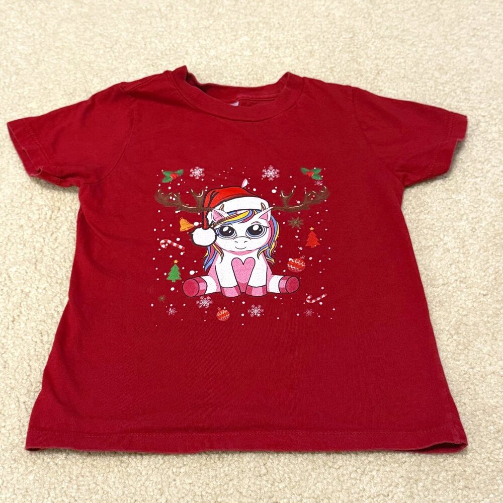 Girls - Christmas Rainbow Unicorn Shirt - Size 4T